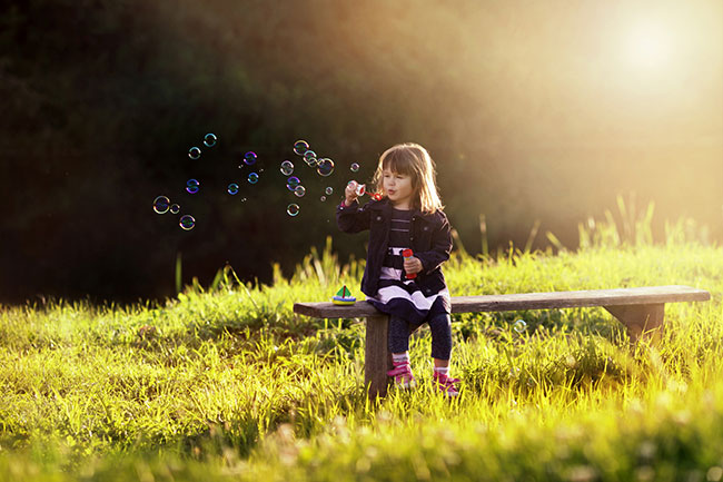 Kids And Pets - Photos On Canvas - Girl Blowing Bubbles