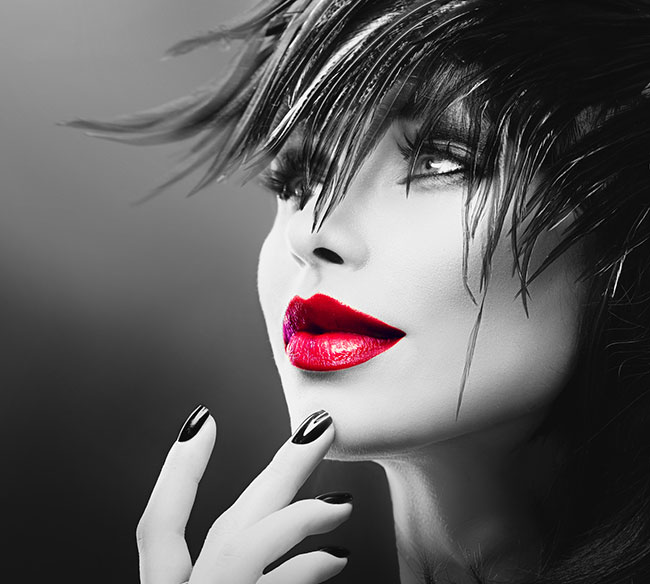 Contemporary Art - Black and White Photograph of a Woman with Red Lipsticked