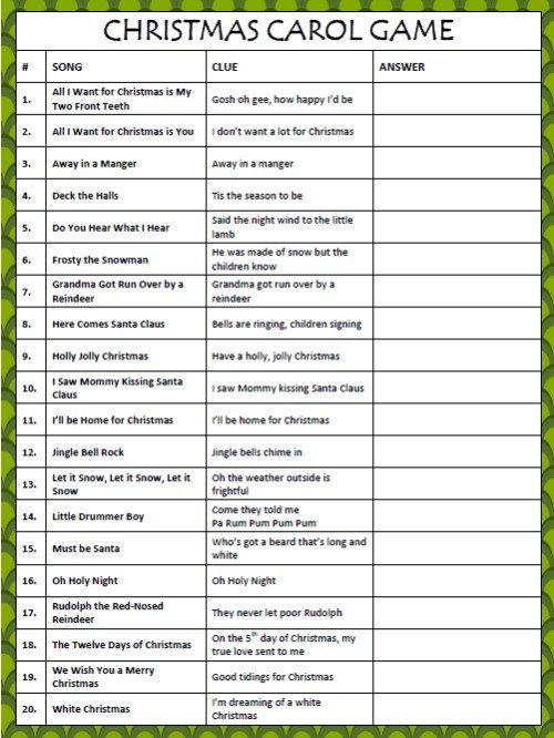 Christmas Activities - Christmas Carol Trivia