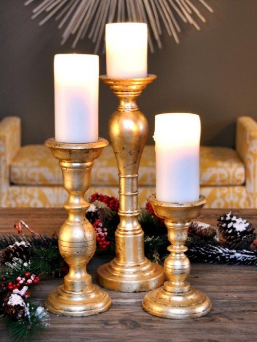 Diy Home Decor - Gold Leaf Candlesticks