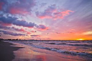 sunset over water wall art
